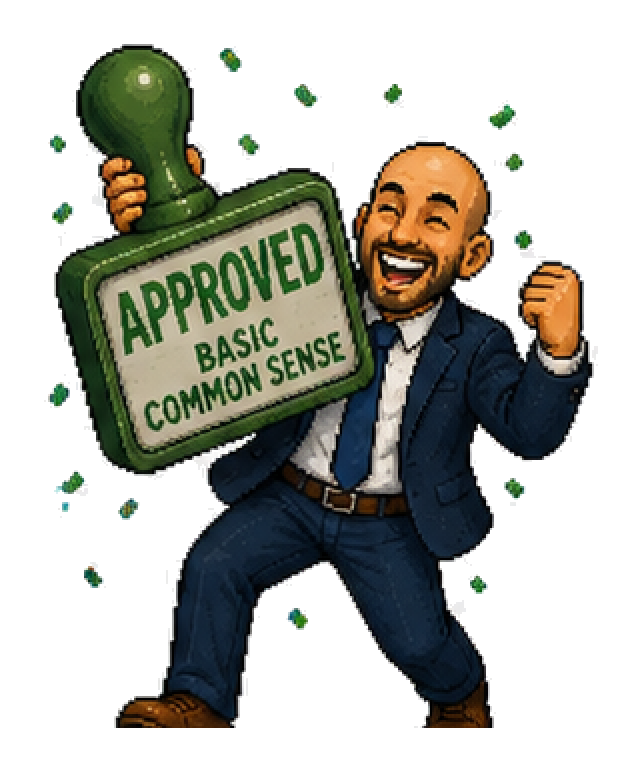 Mini Michael holding an approval stamp for human review gates