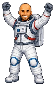 Pixel mini Michael running a cafe counter